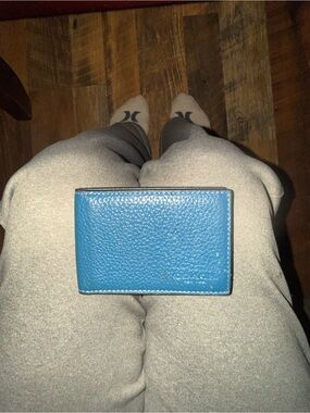 Coach Pebbled Leather Card Case in Bright Blue